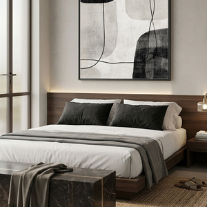 Black and White Minimalist Abstract Organic Shapes & Curved Lines Textured Canvas Wall Art for Modern Home Office Living Room Bedroom Dining Room Hallway Decor