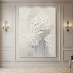 White And Soft Gray Textured Flower Vertical Acrylic-Style Wall Art for Living Room