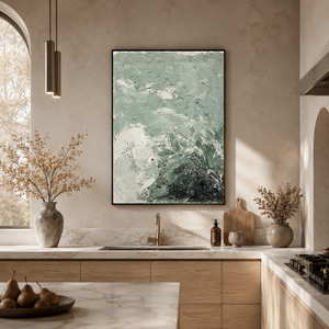 Abstract Textured Sage Green, Black, And Off-White Acrylic-Style Vertical Wall Art for Dining Room or Living Room