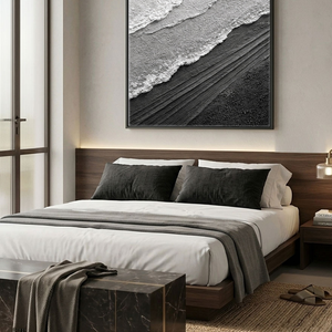 Black and White Abstract Textured Ocean Wave Wall Art Minimalist Monochrome Thick Knife Paint Coastal Scene Canvas Artwork for Modern Home Decor