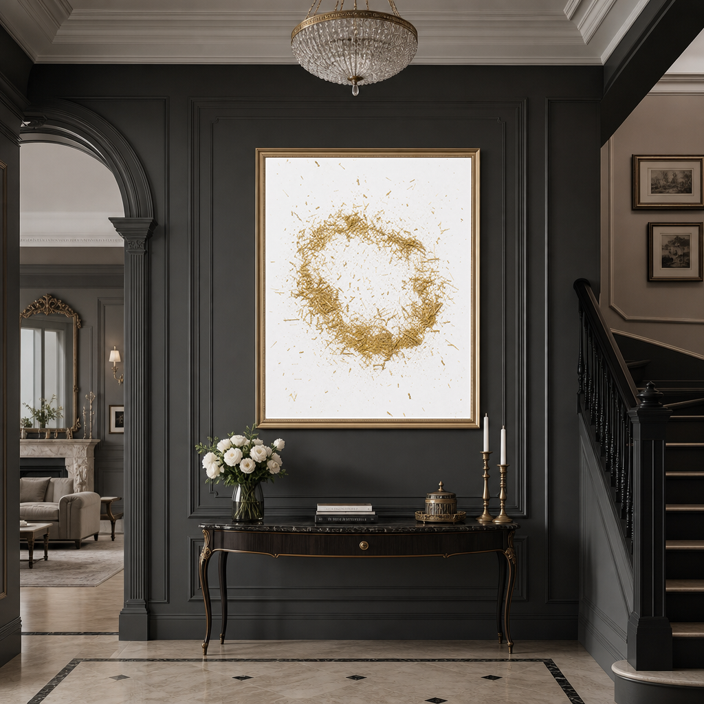 Abstract Gold and White Textured 3D Relief Vertical Wall Art for Living Room