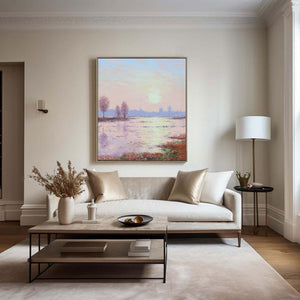 Landscape Wall Art | Pink Wall Art | Sunset Canvas Painting | Landscape Canvas Oil Painting #DF011