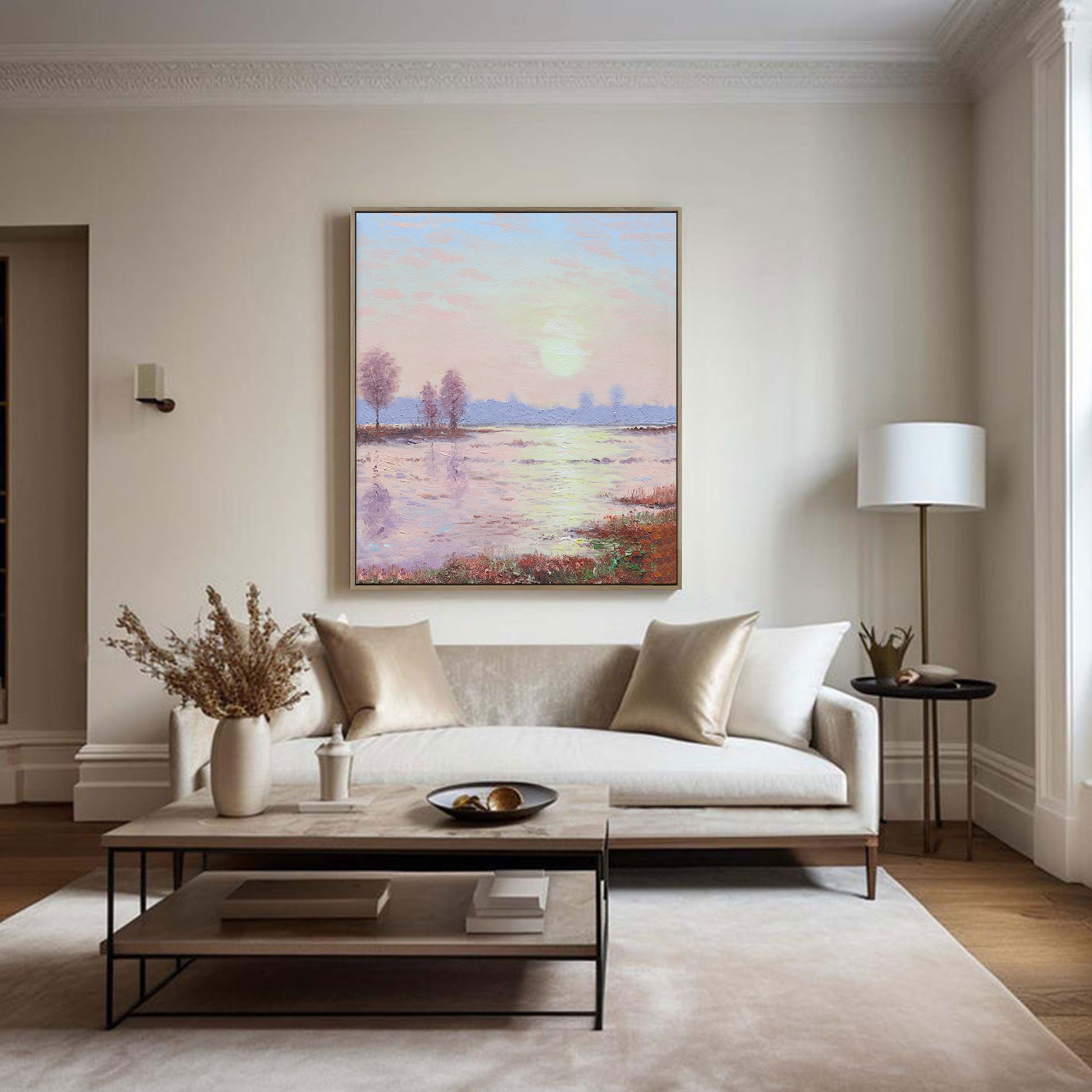 Landscape Wall Art | Pink Wall Art | Sunset Canvas Painting | Landscape Canvas Oil Painting #DF011