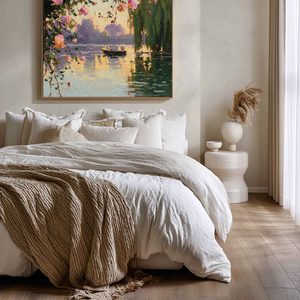 Textured Floral Wall Art | Impressionist Sunset Lake Hand-Painted Canvas
