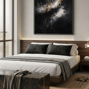 Black Gold White Abstract Textured Impasto Wall Art Modern Minimalist Decorative Painting with Thick Knife Brush Strokes for Contemporary Home Living Room Bedroom Office Hallway Dining Room
