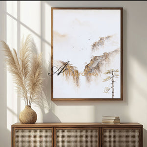 Painting Of The Mountains | Gold White Wall Art | Minimalist Abstract Art | Wabi Sabi Art #DF008
