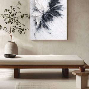 Black White Dark Grey Light Grey Impasto Textured Abstract Floral Leaf Wall Art for Living Room Office Bedroom Dining Room Hallway, Thick Knife Brush Paint Stacking, Modern Minimalist Contrast Monochrome Home Decor