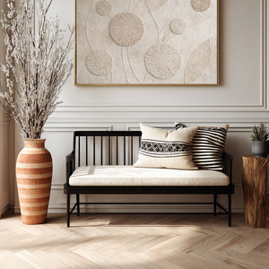 Minimalist Textured Beige White Abstract Floral Circular Lines Plaster Wall Art for Modern Neutral Living Room Bedroom Hallway Office Dining Room Interiors