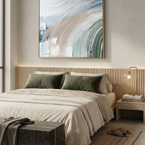 Minimalist Abstract Textured Curved Brushstrokes Blue Green Beige White Impasto Canvas Wall Art for Modern Living Room Bedroom Dining Room Office Hallway Home Decor