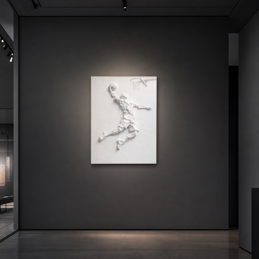 White Textured Sport 3D Relief Vertical Wall Art for Living Room or Office