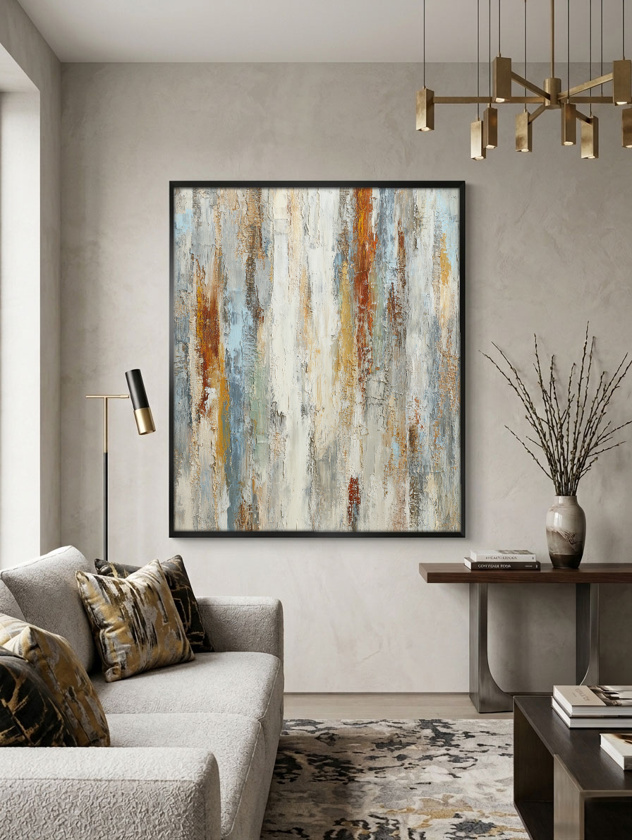 Abstract Neutral Vertical Stripes Textured Wall Art Modern Muted Brown Beige White Grey Artwork for Contemporary Living Room Bedroom Office Dining Room Hallway Decor