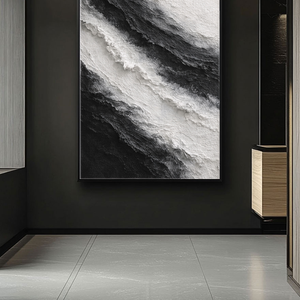 Black and White Abstract Textured Impasto Wall Art for Modern Minimalist Spaces – Monochrome Bold Waves Thick Knife Marks Artwork for Living Room Bedroom Office Dining Hallway Decor