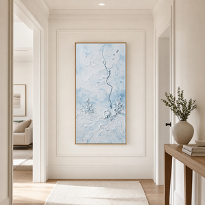 Minimalist Light Blue White Abstract Textured Ocean-inspired Framed Wall Art for Modern Living Room Bedroom Dining Room Hallway Office