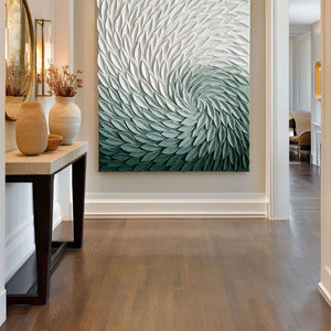 3D Green White Spiral Abstract Textured Wall Art Modern Minimalist Thick Relief Plume Leaf-like Decor for Home Office Dining Bedroom Living Room Hallway Large Canvas Unframed Contemporary Artwork