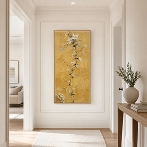 Golden Mustard Floral Vine with Impasto Texture in hallway