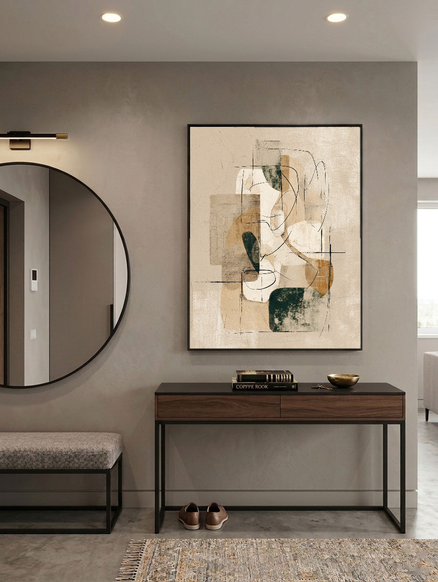 Minimalist Neutral Abstract Beige White Brown Geometric Textured Canvas Wall Art for Modern Home Living Room Bedroom Office Hallway Dining Room Decor