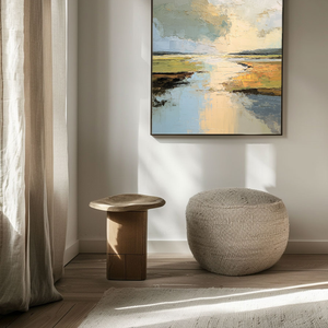 Abstract Landscape Textured Impasto Wall Art, Soft Beige Green Blue White Canvas Painting, Large Calm Nature Scenery Artwork for Living Room Bedroom Office, Modern Minimalist Home Decor Framed or Unframed