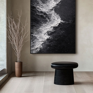 Black and White Abstract Ocean Wave Textured Canvas Wall Art Modern Minimalist Coastal Scene Artwork for Living Room Bedroom Office Hallway Dining Room