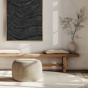 Modern Minimalist Dark Grey Black Abstract Textured 3D Relief Wave Line Wall Art for Office Hallway Living Room Bedroom Dining Room
