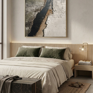 Minimalist Abstract Textured Riverbed Landscape Wabi Sabi Style Framed Canvas Wall Art, Thick Impasto Paint with Knife Marks, Neutral Tone Decor for Modern Home & Office
