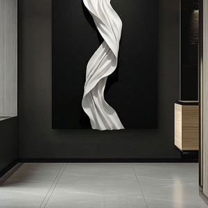 Black and White Abstract 3D Twisted Wave Minimalist Modern Textured Wall Art Elegant Monochrome Decor for Contemporary Home and Office Interiors