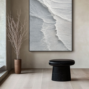 Minimalist Abstract White Light Grey Textured Impasto Wall Art – Soft Layered Neutral Waves Calming Modern Home Decor for Contemporary Office, Hallway, Bedroom, Living Room & Dining Room
