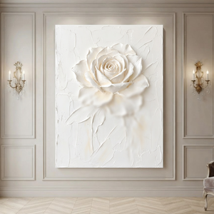 White And Light Beige Textured 3D Relief Flower Vertical Wall Art For Bedroom Living Room
