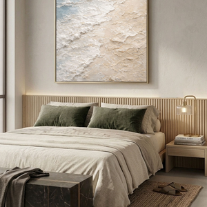 Thick Impasto Ocean and Sky Beach Textured Wall Art, Abstract Coastal Painting with Blue, White, Beige Waves, Calm Modern Framed Seascape Artwork for Living Room Bedroom Office Hallway Dining Room