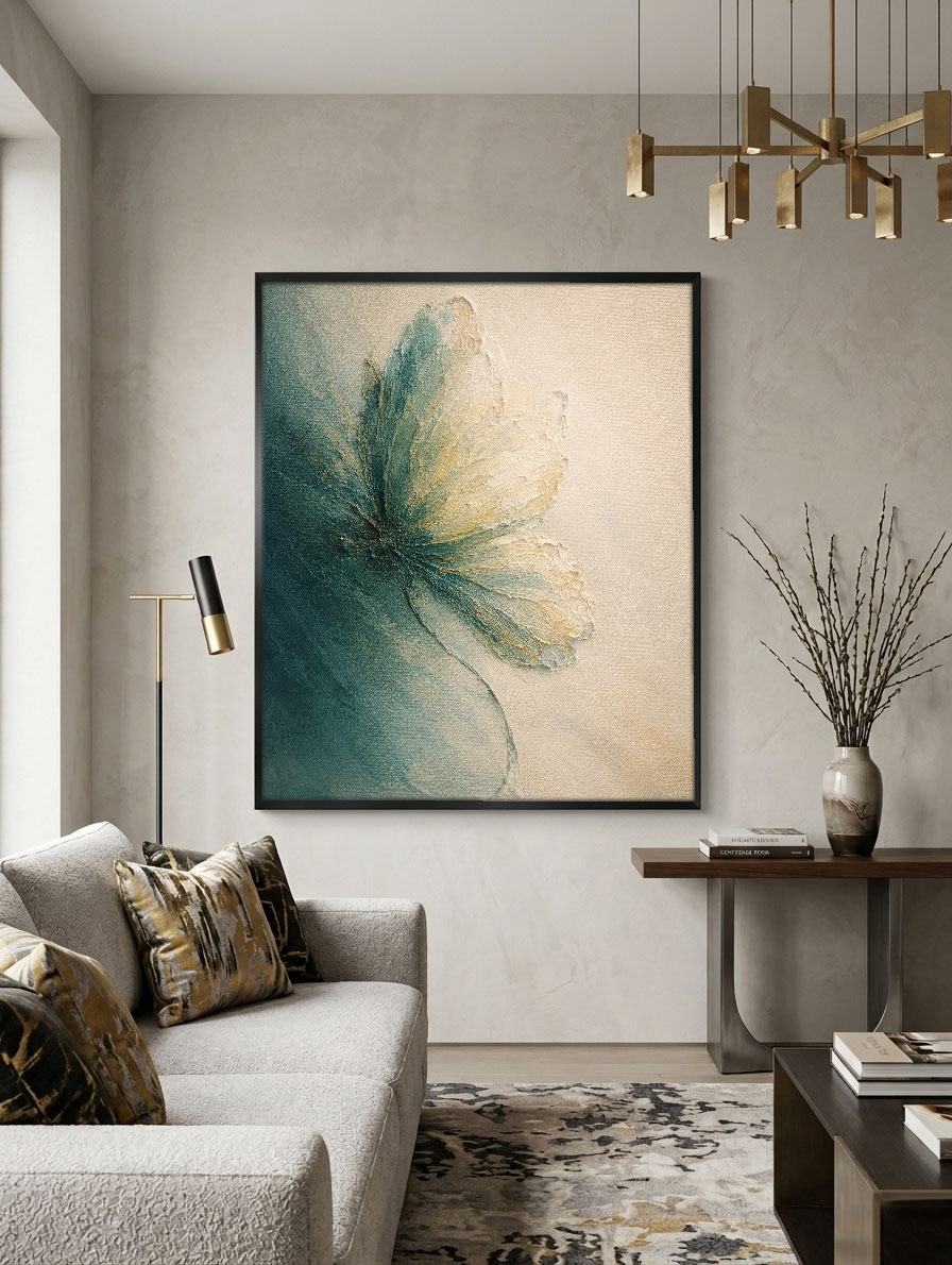Abstract Textured Blue Beige White Flower Canvas Wall Art Modern Minimalist Textured Artwork for Living Room Bedroom Office Dining Room Hallway