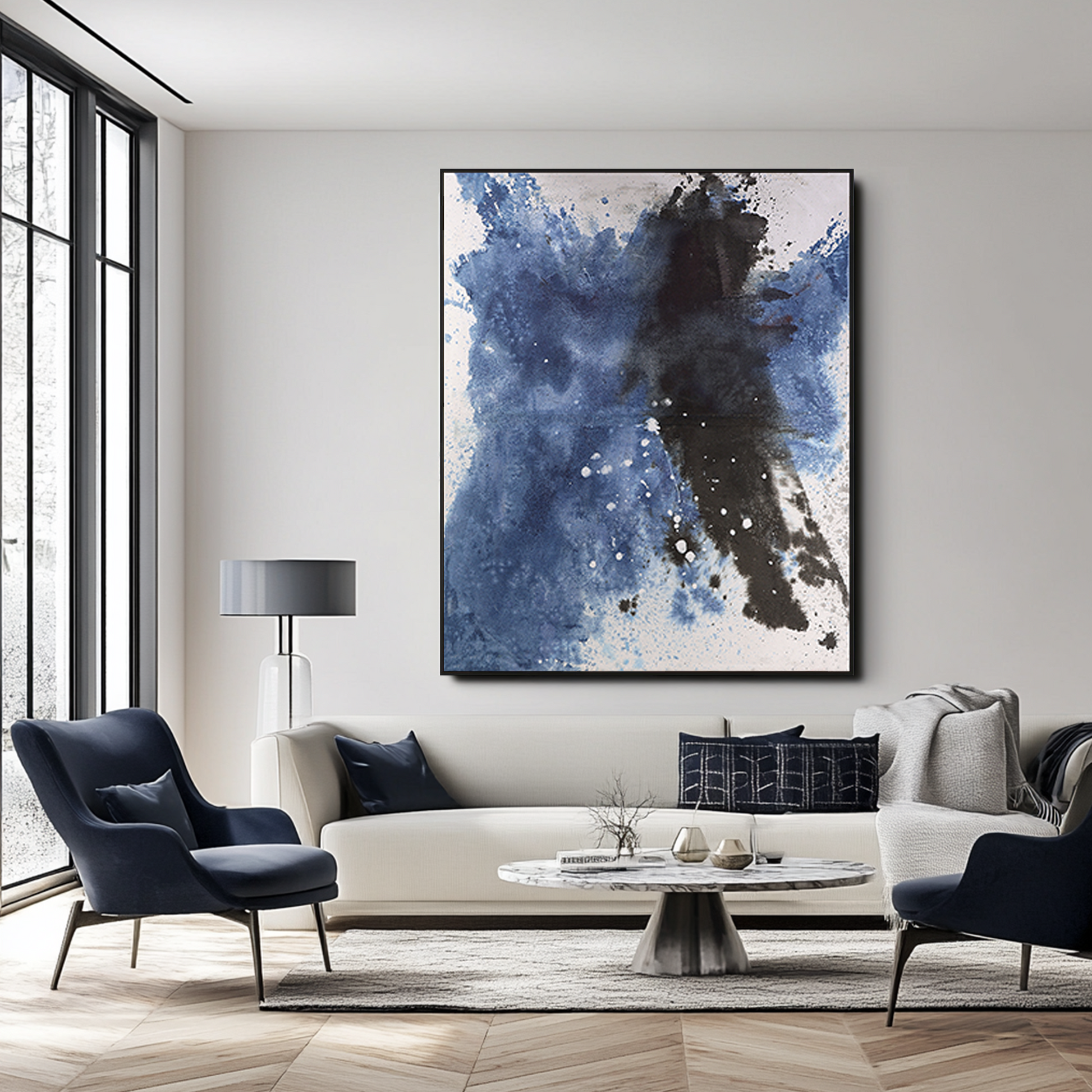 Black And Blue Abstract Art | Minimalist Abstract Art | Modern Wall Decor Art | Large Canvas Art #DF053
