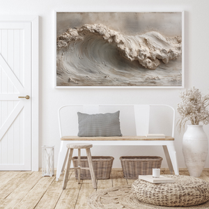Textured Plaster 3D Relief Abstract Ocean Wave Wall Art Neutral Beige White Light Grey Modern Minimalist Wabi Sabi Stucco Decor for Living Room Bedroom Office Dining Room Hallway