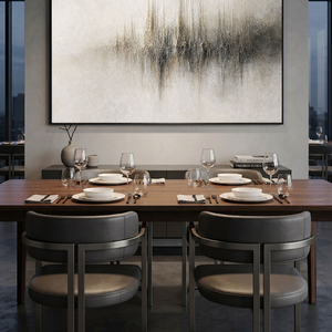 Abstract Beige Skyline Textured Canvas Painting - Hand-Painted Central Ridge Art