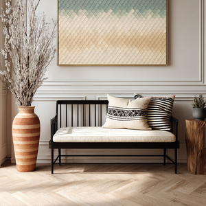 Sage Green and Beige Scallop Pattern Canvas Art - Hand-Painted 3D Relief