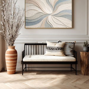 Abstract Blue Beige White Light Grey Textured Swirling Curved Lines Framed Canvas Wall Art - Modern Minimalist Neutral Decor for Living Room Bedroom Office Dining Room Hallway, 200-255 chars placeholder ends