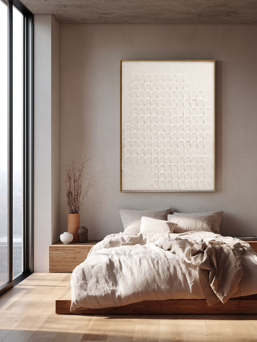 Minimalist Neutral Geometric Overlapping Arch Texture Plaster Wall Art, Modern Beige White Textured Abstract Artwork for Home, Office, Living Room, Bedroom, Dining Room, Hallway Interior Decor