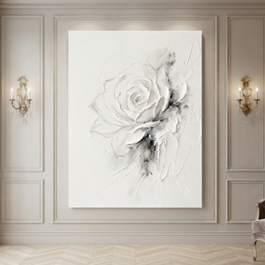White Gray Abstract Flower Plaster Texture Vertical Wall Art for Bedroom Living Room