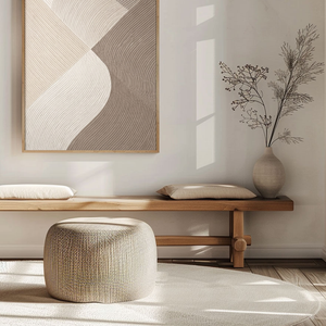 Modern Minimalist Abstract Curved Waves Neutral Beige Brown White Textured Framed Wall Art, Elegant Handcrafted Geometric Line Painting for Contemporary Home Decor