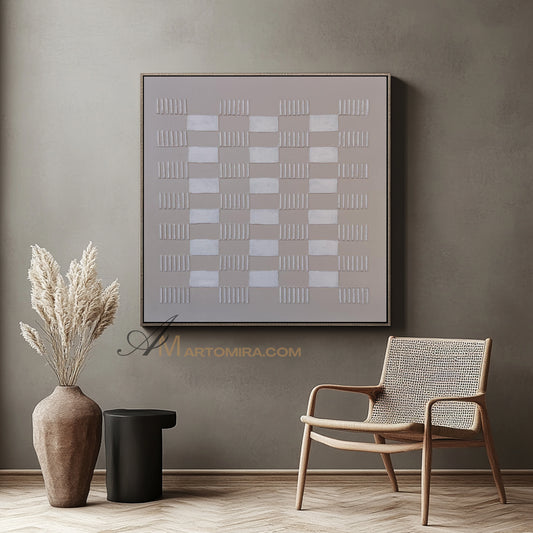 Wabi-Sabi Minimalist Textured Grid Painting | Neutral Abstract Canvas Art | Beige Geometric Wall Art | Modern Aesthetic Home Decor #WB002