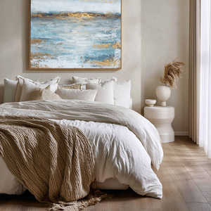 Abstract Blue and Gold Textured Ocean and Sky Canvas Wall Art Modern Minimalist Seascape Painting for Living Room Bedroom Office Dining Hallway Home Decor