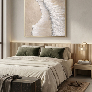 Minimalist Neutral Textured Ocean Beach Wave Canvas Wall Art, Thick Paint Impasto Coastal Landscape Artwork for Modern Home, Beige White Soft Tones Abstract Painting for Living Room Bedroom Office Decor