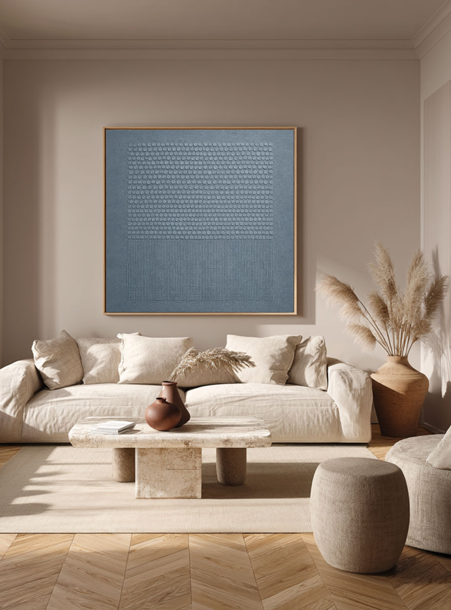 Minimalist Medium Grey Abstract Textured Wall Art Modern Geometry Dots Lines Square Canvas Print Framed Neutral Wall Art for Living Room Office Hallway Bedroom Dining Room