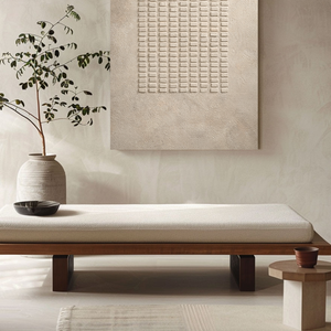 Modern Minimalist Neutral Beige 3D Textured Geometric Lines Plaster Wall Art, Abstract Rectangular Grid Pattern Wabi Sabi Alternative Soft Tone Wall Decor for Calm Spaces