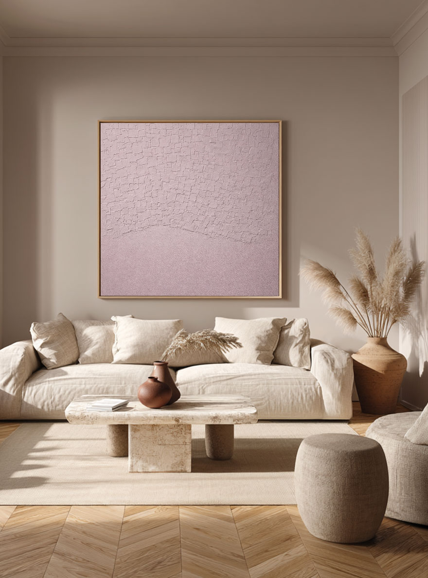 Pink Geometric Arch Plaster Relief Painting | Hand-Painted Textured Wall Art
