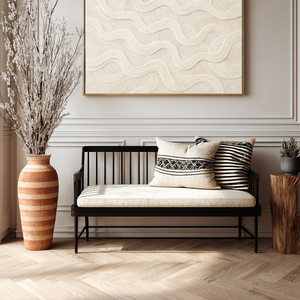 Minimalist Neutral Abstract Textured Wall Art Decor, Soft Beige White Wavy Curved Geometric Lines Plaster Artwork, Modern Boho Farmhouse Style Wall Hanging for Living Room Bedroom Dining Room Office Entryway, Large Framed Canvas Wall Painting for