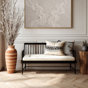 Minimalist Abstract Wavy Lines Textured Framed Canvas Wall Art Soft Neutral Beige White Subtle Organic Decor for Modern Living Room Bedroom Hallway Office Dining Room Cozy Wabi Sabi-Inspired Artwork