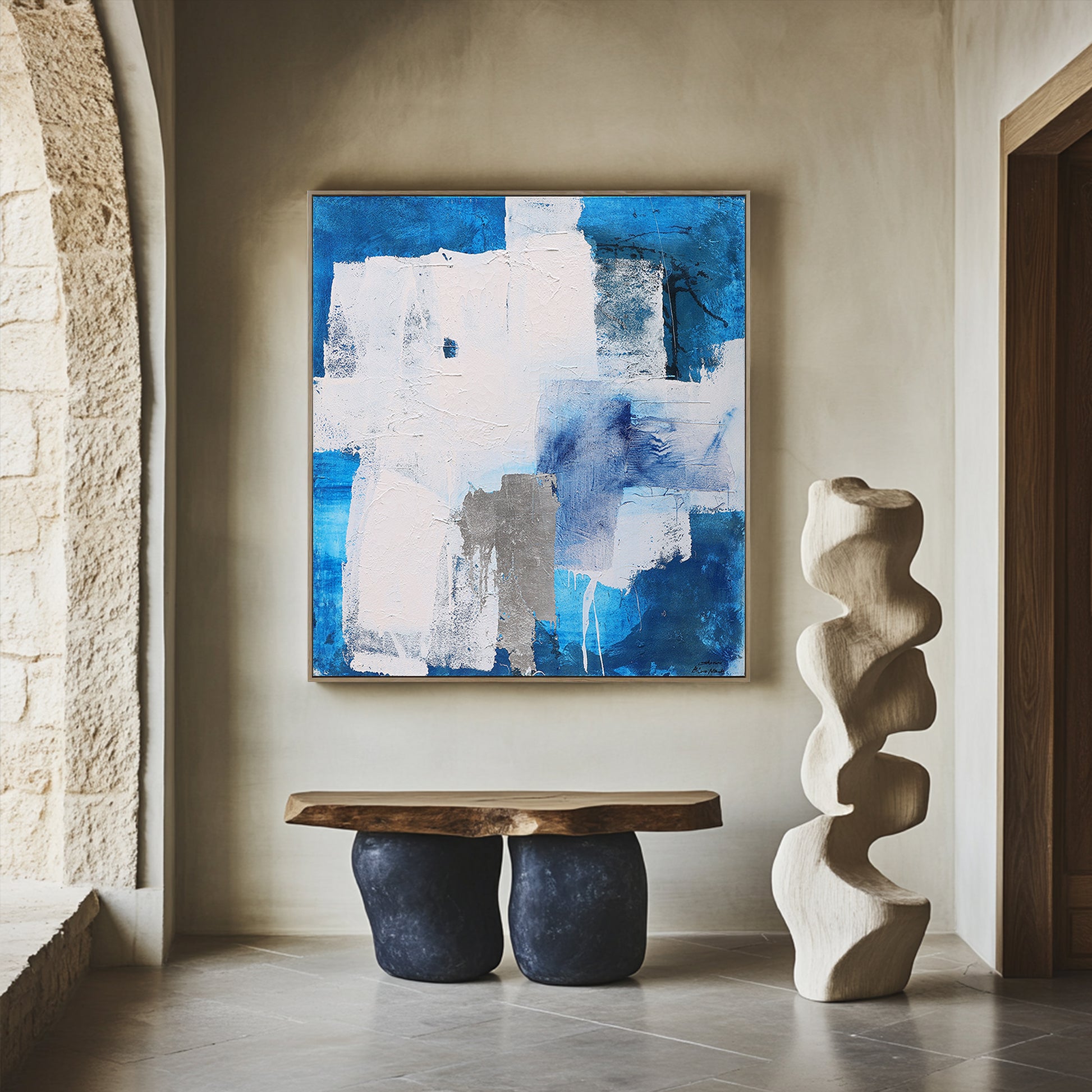 Blue And White Wall Art | Modern Abstract Oil Painting | Minimalist Abstract Art #DF025