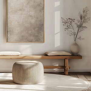 Minimalist Subtle Textured Wabi Sabi Inspired Neutral Beige Dark Grey Abstract Wall Art for Modern Home Office Living Room Bedroom Dining Hallway Decor with Muted Asymmetrical Imperfect Natural Aged Look Framed Canvas Print