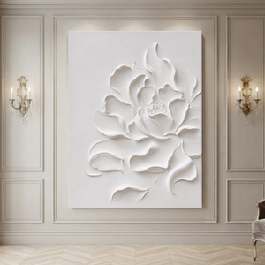 White Flower Textured Abstract 3D Relief Vertical Wall Art for Living Room Bedroom