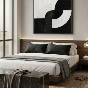 Modern Black and White Geometric Abstract Textured Wall Art, High Contrast Minimalist Block and Curve Design, Thick Monochrome Raised Canvas Artwork for Living Room Bedroom Office Dining Room Hallway