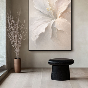 Elegant Soft White Beige Lily Flower Textured Wall Art Minimalist Botanical Decor Modern Aesthetic Artwork for Cozy Home Office Living Room Bedroom Dining Room Hallway
